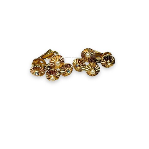 Crown Trifari Gold Tone AB Crystal Faux Pearl Bracelet Clip On Earring Set - Picture 9 of 16
